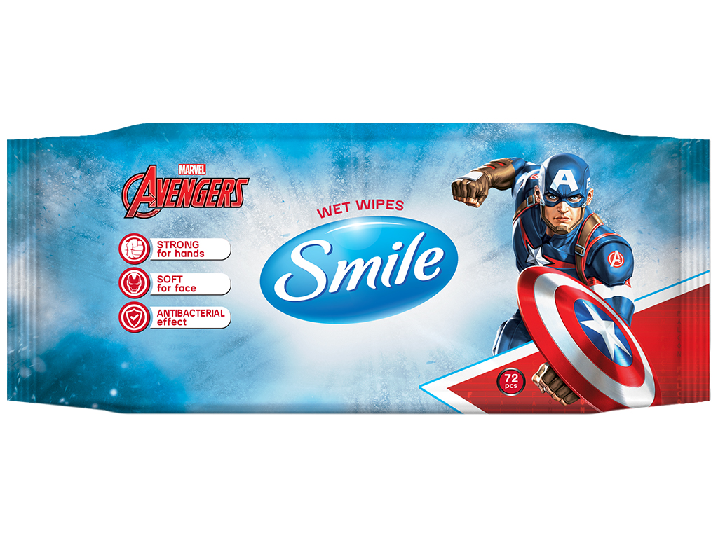 Серветка волога Smile Marvel, антибактеріальна, 72шт