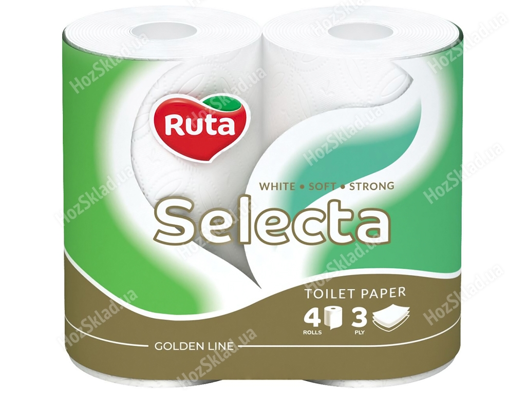Туалетная бумага Ruta Selecta, 3х слойная, 4 рулона