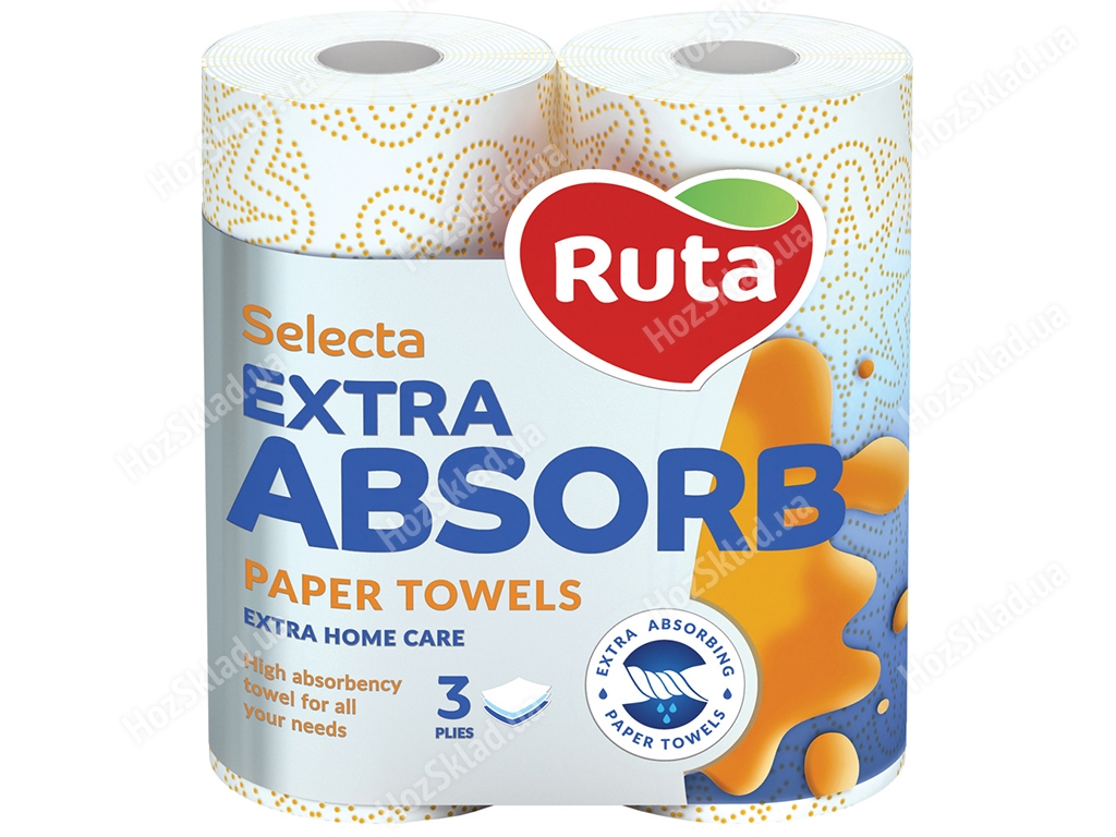 Рушники паперові Ruta Selecta EA, 3х шарові, 2 рулони, білі