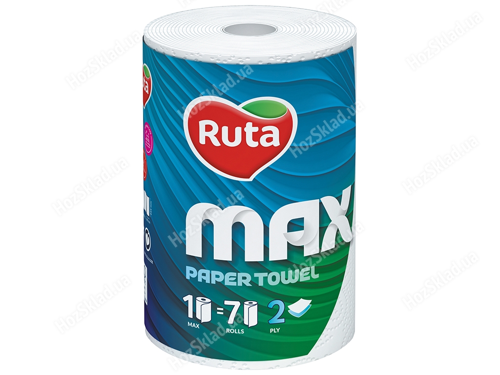 Полотенца бумажные Ruta Max, 2х слойные, 1 рулон, белые