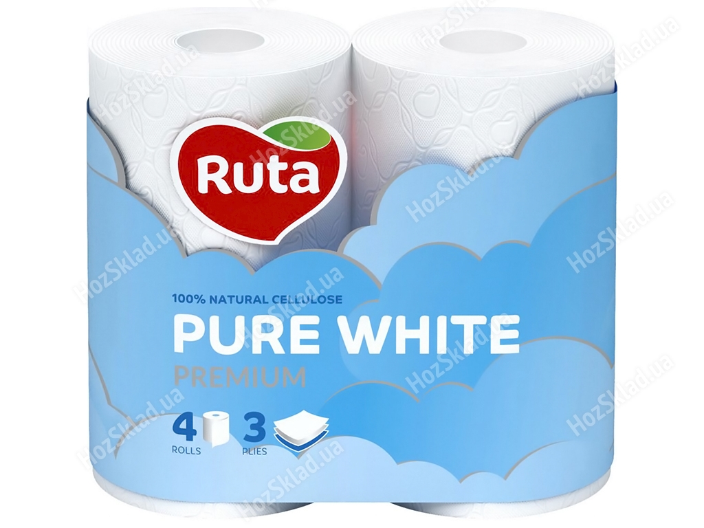 Туалетная бумага Ruta Pure White, 3х слойная, 4 рулона, белая