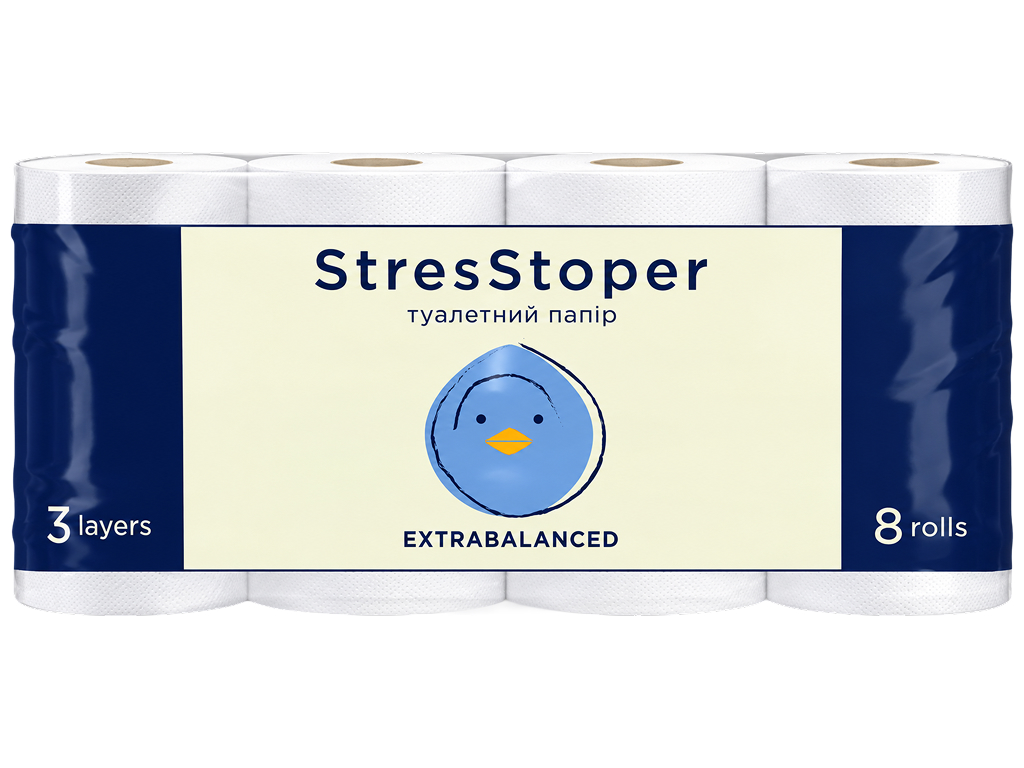 Туалетная бумага Кохавинская бумажная фабрика StresStoper, белая, без запаха, 25 м, 8 рулонов