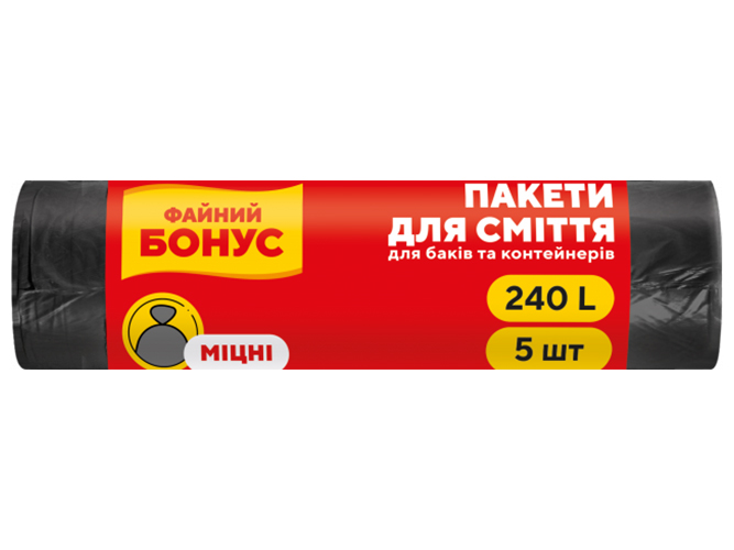 Пакети для смiття Файний Бонус п/е, 90x125см, чорний, LD, 240л, 5шт