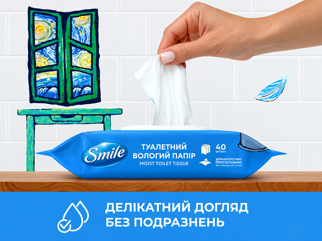 Влажная туалетная бумага Smile Procto Care, биоразлагаемая, для деликатной гигиены, 40 листов