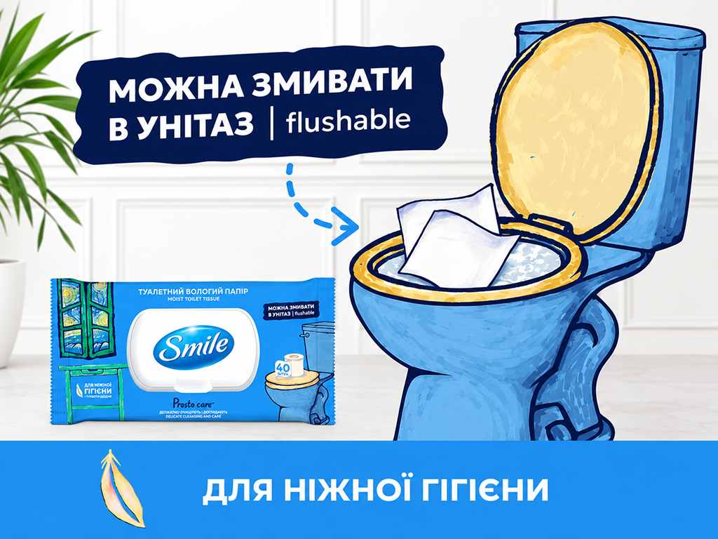 Влажная туалетная бумага Smile Procto Care, биоразлагаемая, для деликатной гигиены, 40 листов
