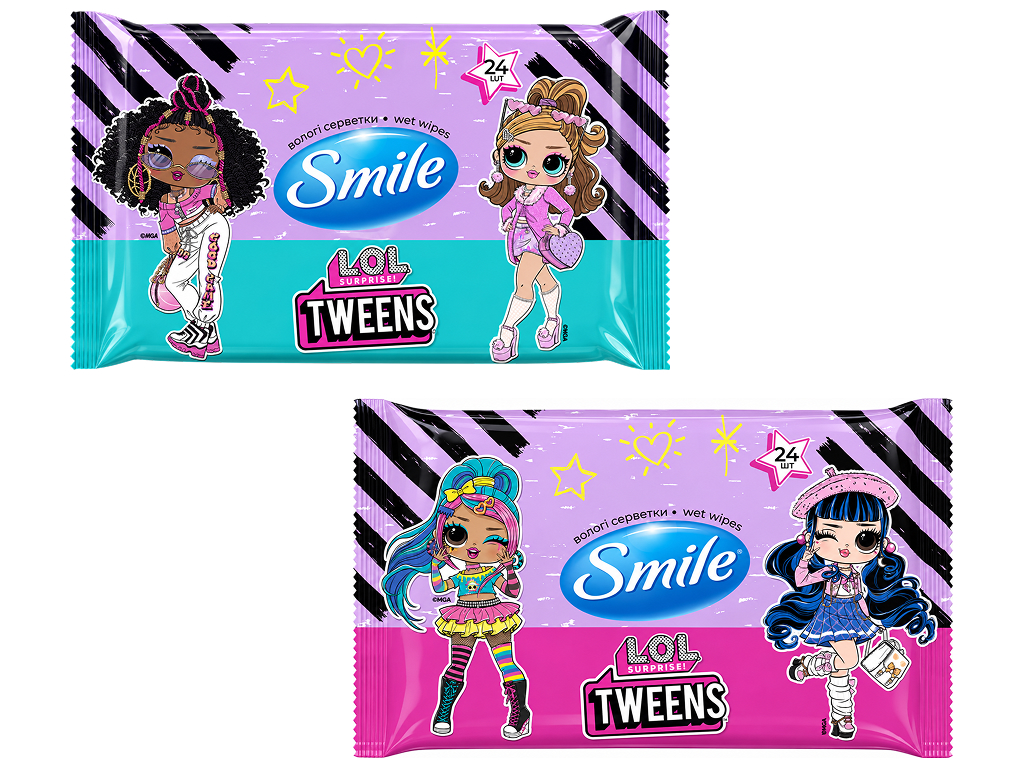 Вологі серветки Smile MGA LOL Tweens, бавовна, 24 шт