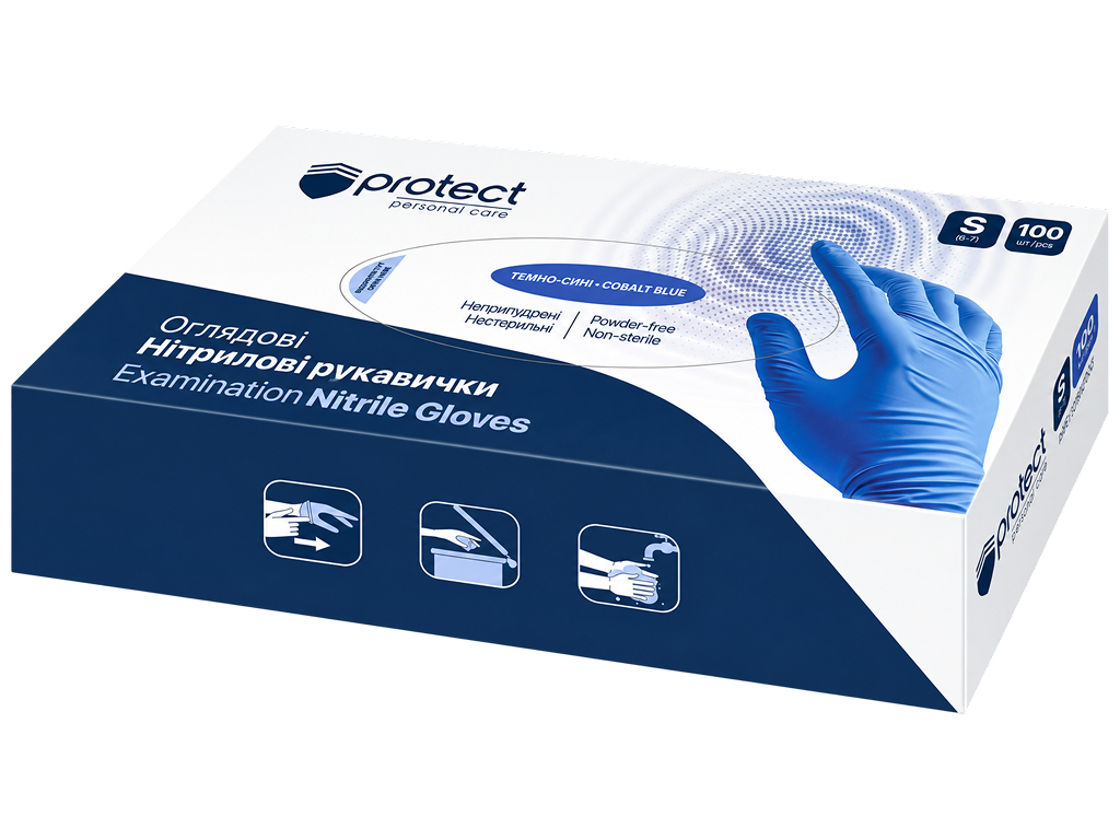 Рукавички Pro service Protect, нітрилові, неопудрені, нестерильні, темно-сині, розмір S, 100 шт