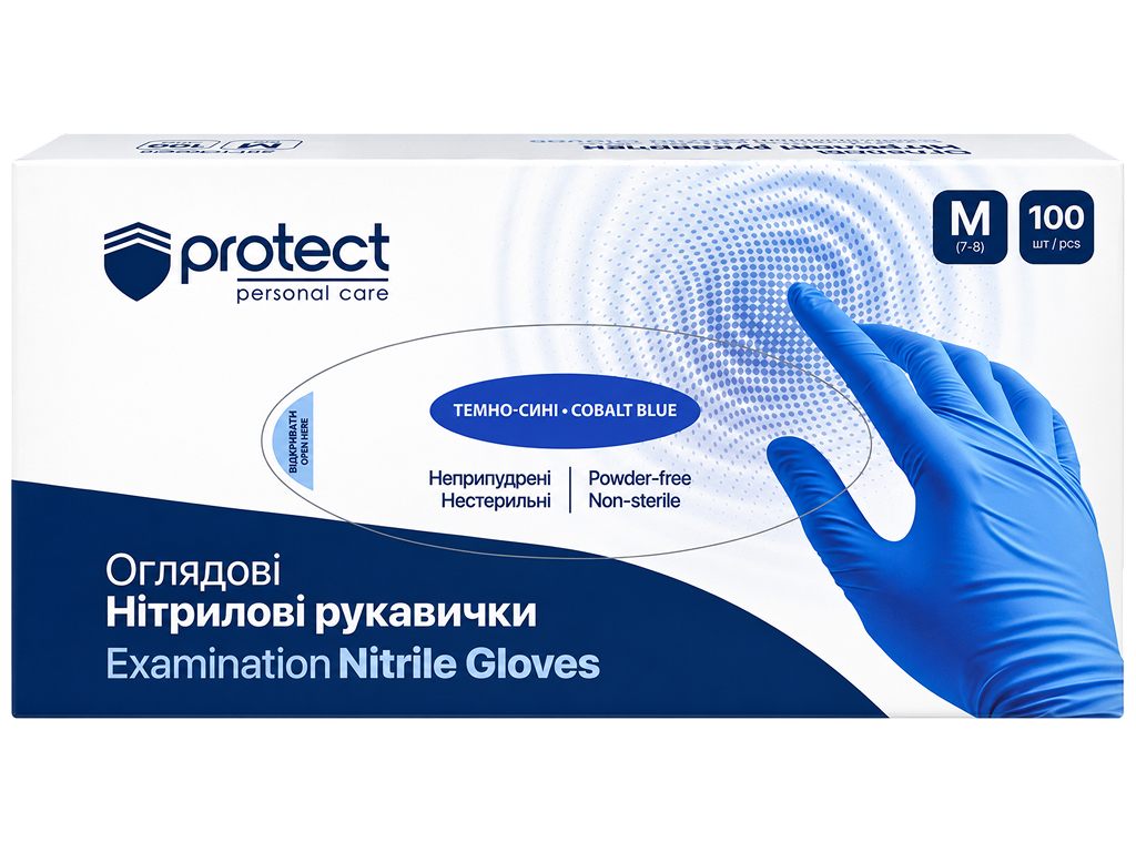 Рукавички Pro service Protect, нітрилові, неопудрені, нестерильні, темно-сині, розмір M, 100 шт