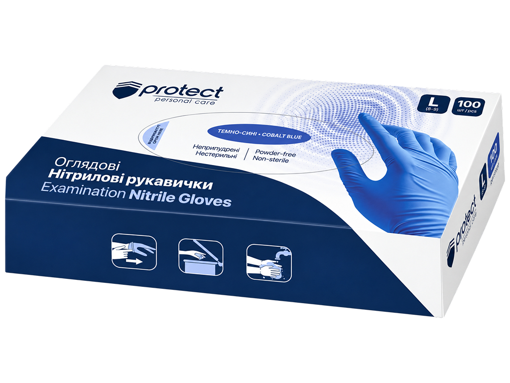 Рукавички Pro service Protect, нітрилові, неопудрені, нестерильні, темно-сині, розмір L, 100 шт
