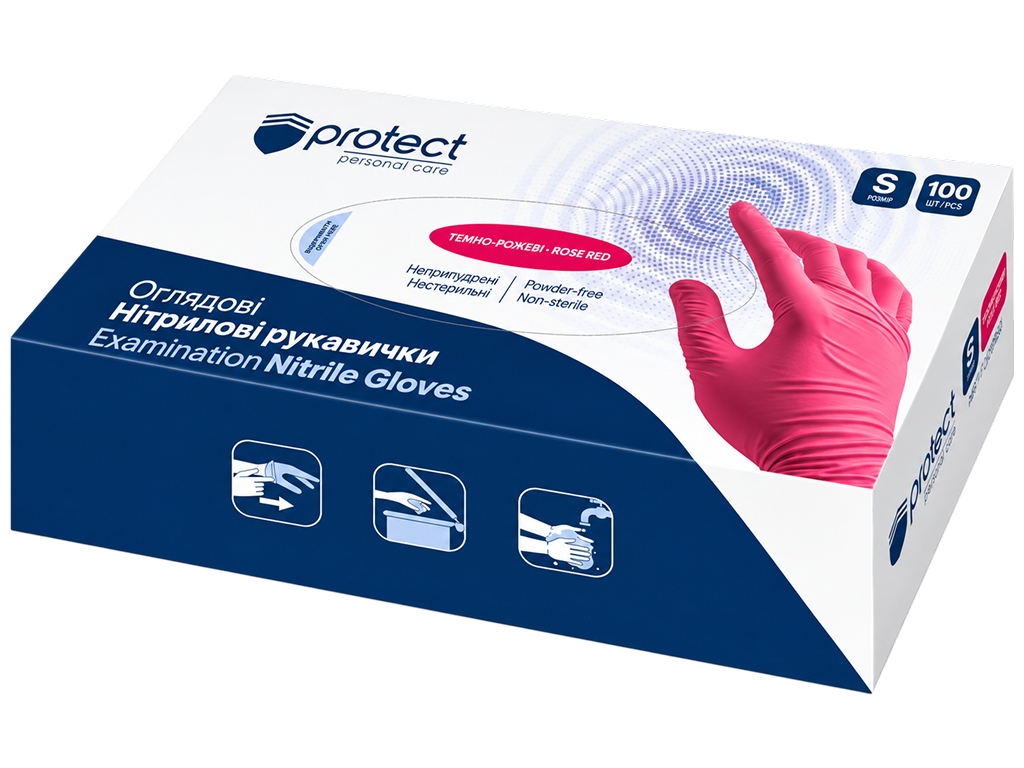Перчатки смотровые нитриловые Pro Service Protect S, неопудренные, темно-розовые, 100 шт