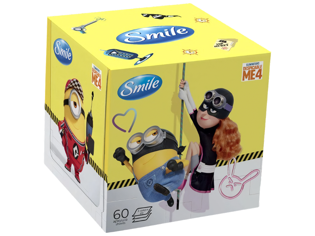 Салфетки косметические Smile Minions, трехслойные, без запаха, 60 шт