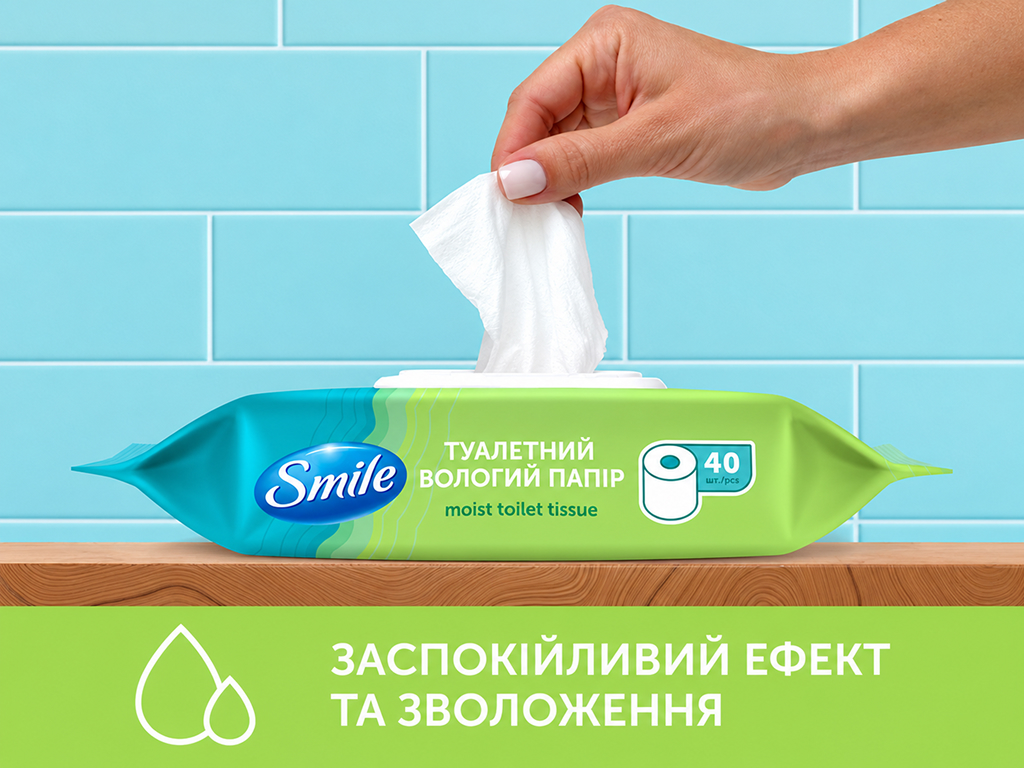 Влажная туалетная бумага Smile Comfort, биоразлагаемая, без запаха, 40 листов