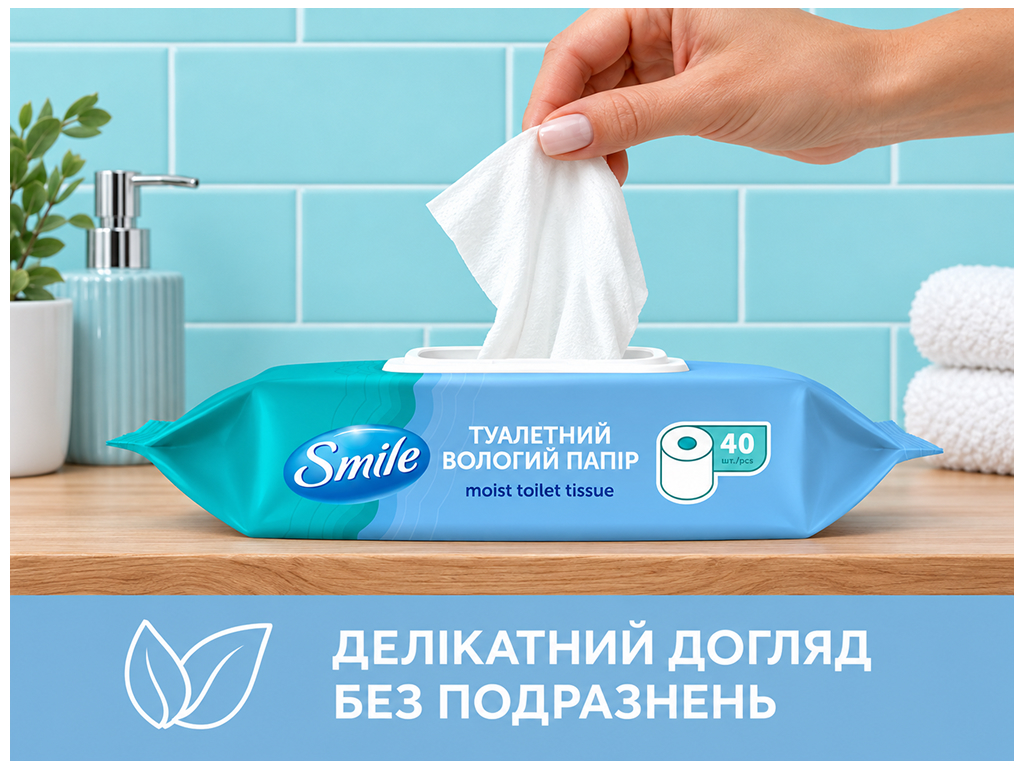 Влажная туалетная бумага Smile Procto Care, биоразлагаемая, без запаха, 40 листов