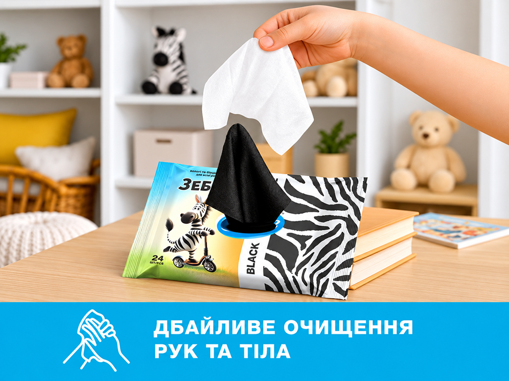 Влажные салфетки Smile Зебруля, черные и белые, для рук и тела, 24 шт
