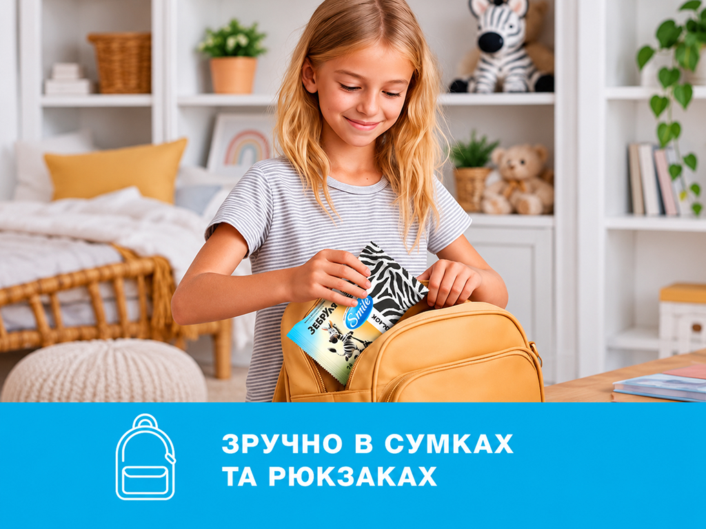 Влажные салфетки Smile Зебруля, черные и белые, для рук и тела, 24 шт