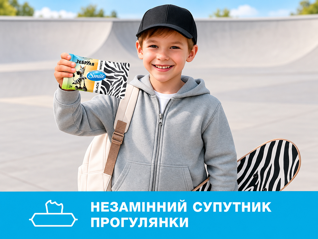 Влажные салфетки Smile Зебруля, черные и белые, для рук и тела, 24 шт