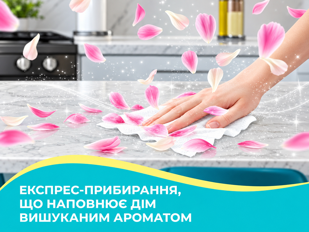 Серветки вологі для прибирання Pani Blysk Квіткова ніжність, універсальні, 48 шт