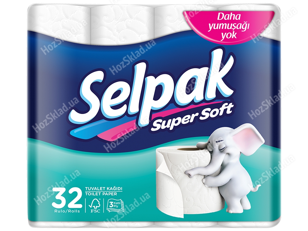 Папір туалетний Selpak тришаровий, білий, 100% целюлоза (ціна за упаковку 32шт)