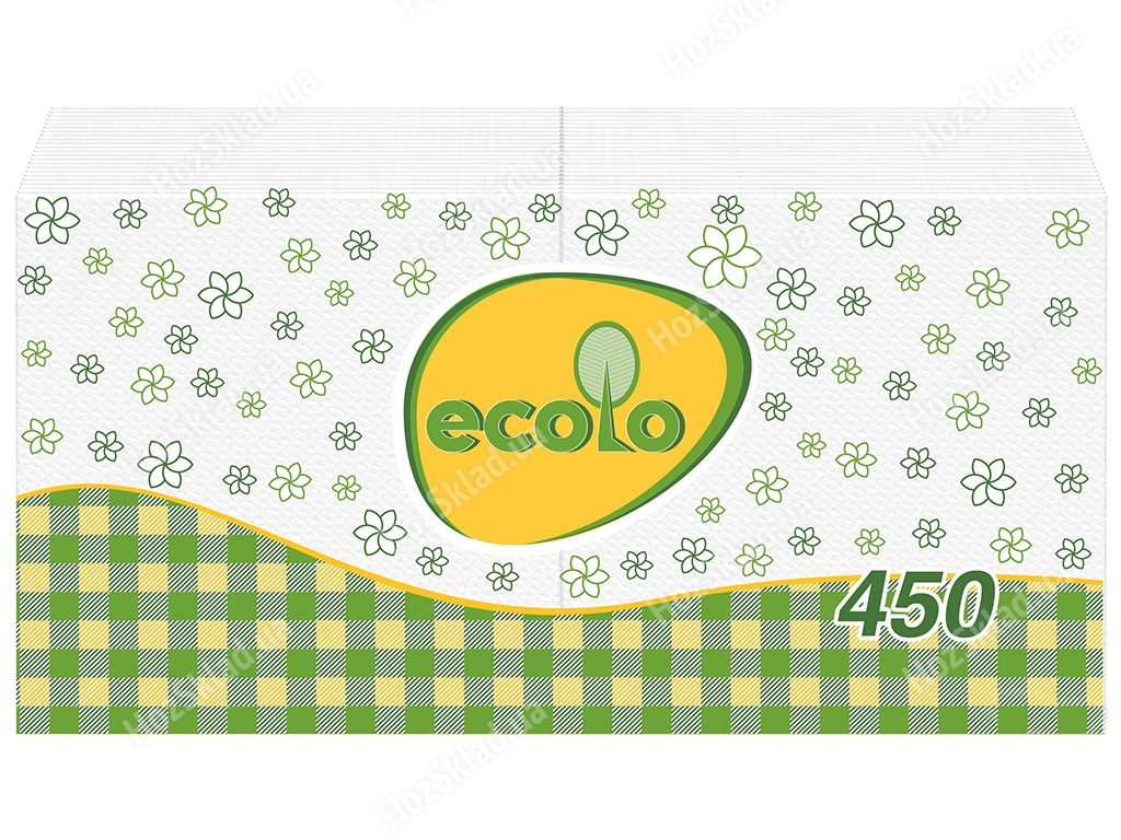 Серветки Ecolo 21x24см, 450л, одношарові, білі