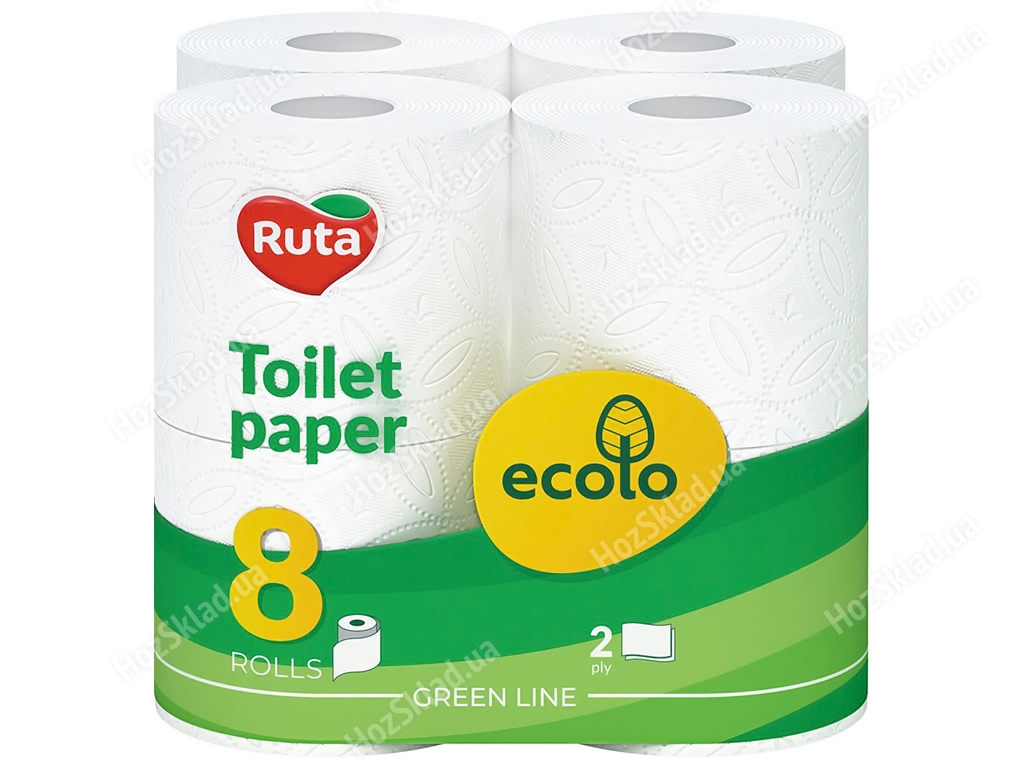 Туалетная бумага Ruta Ecolo 2х слойная, 8 рулонов
