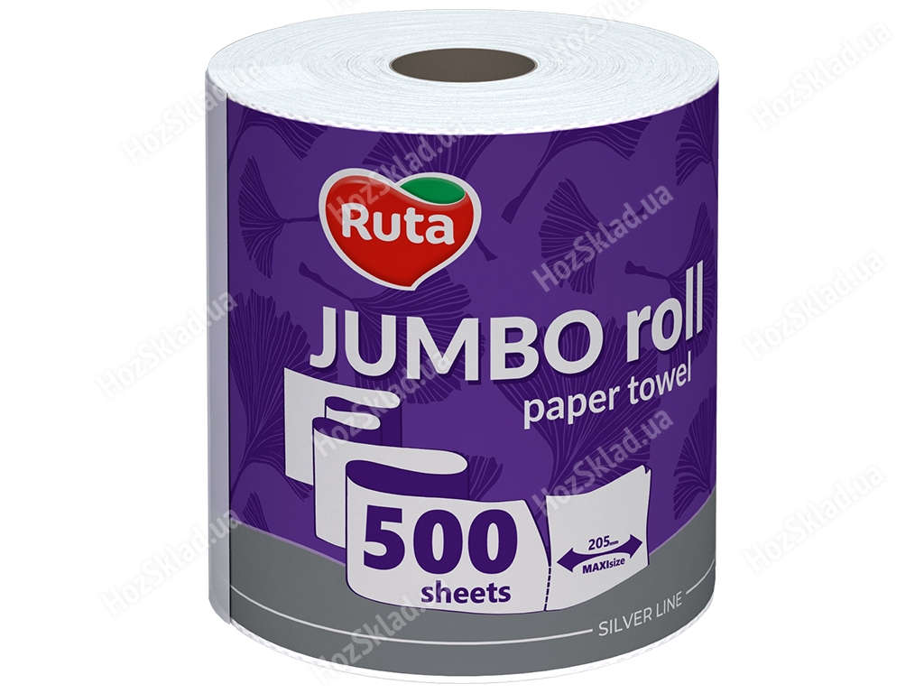Рушники паперові Ruta JUMBO, 1 рулон, 2х-шарові, білі, 500 відривів