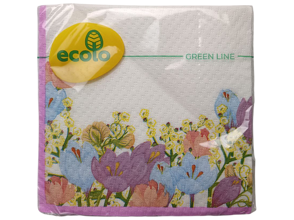 Серветки паперові Ecolo Весна, 32,5 × 32,5 см, 2 шари, 16 шт, з друком