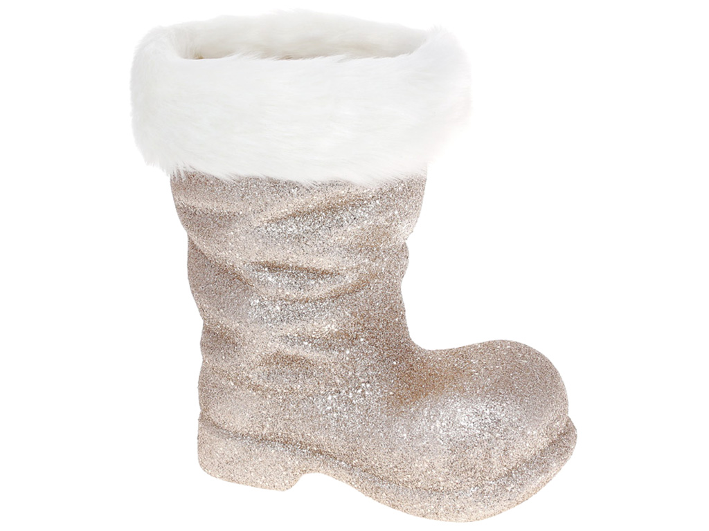 Декоративное кашпо Сапожок, 25см, цвет - шампань глиттер