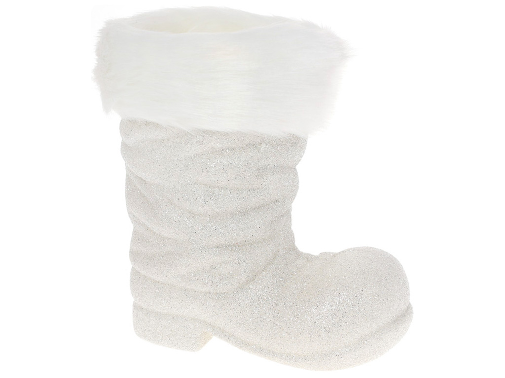 Декоративное кашпо Сапожок, 17,5см, цвет - белый глиттер