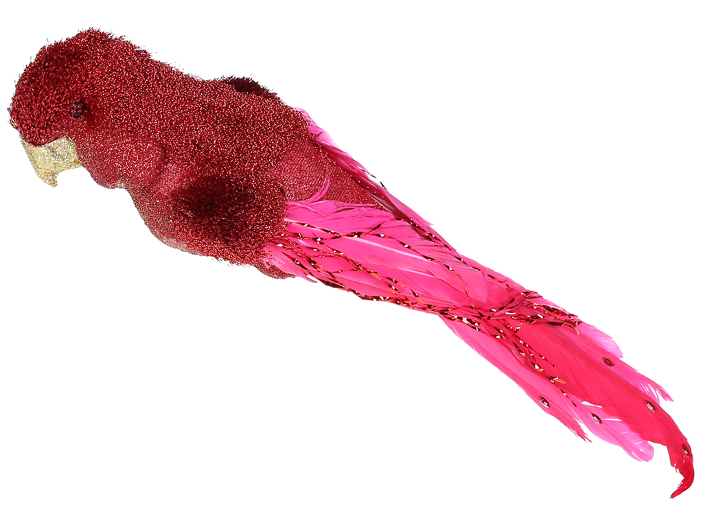 Декоративний птах Папуга на клісі, 32см, колір - червоний