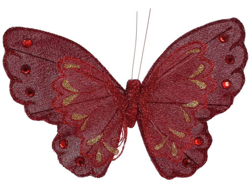 Декоративний метелик на кліпсі, 21см, колір – червоний