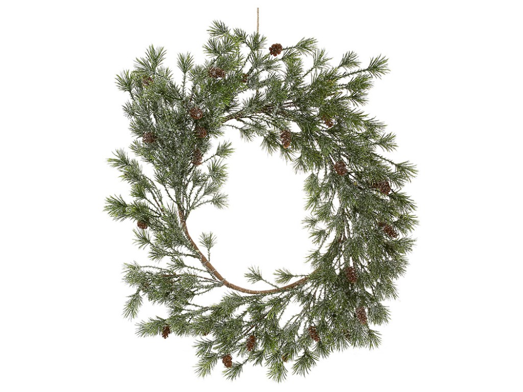 Венок кедровый с шишками и эффектом льда, полиэтилен, 55×6см, цвет хвоя