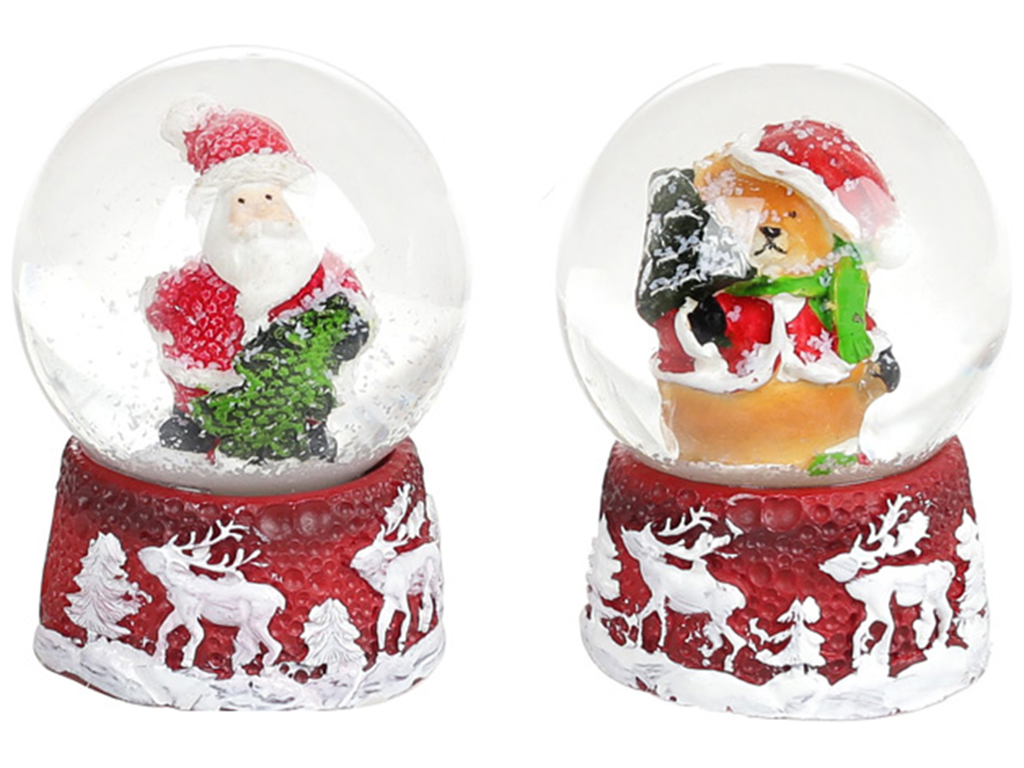 Декоративна водяна куля 6,5см, 2 дизайни, Санта, Ведмедик