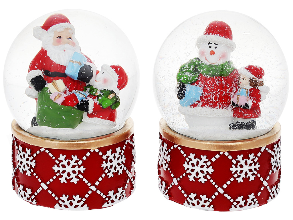 Декоративный водяной шар Подарки 6,5см, 2 дизайна: Санта, Снеговик, 129-104