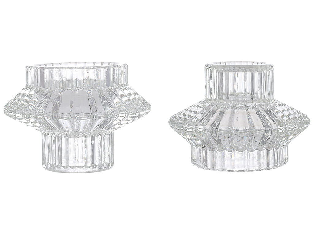 Свічник скляний двосторонній для чайної та тонкої свічки, D7,8х5,7см, прозорий