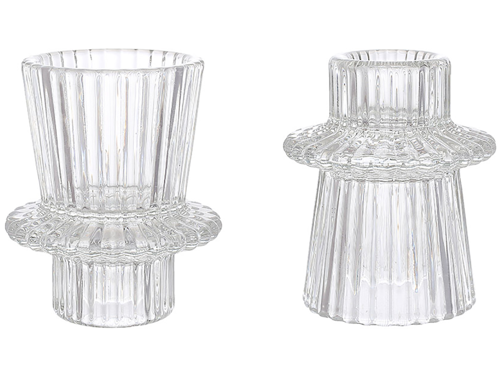 Подсвечник стеклянный двухсторонний для чайной и тонкой свечи, D6х7см, прозрачный