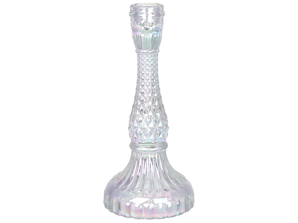 Свічник скляний прозорий Crystal, для тонкої свічки, D11х22см, колір - перламутр