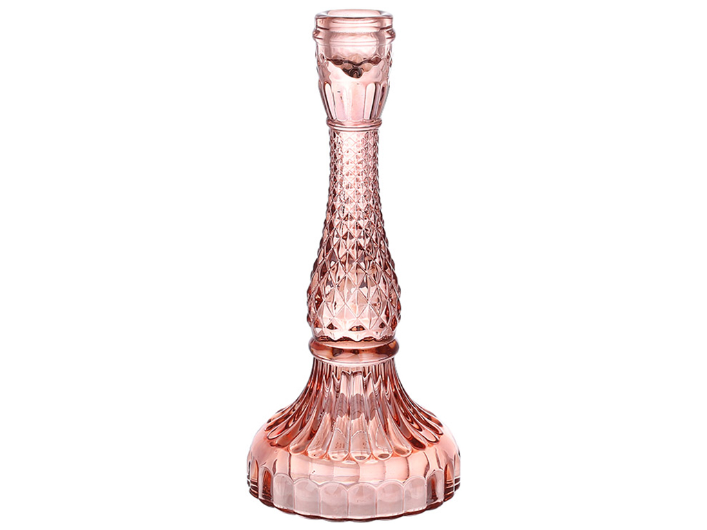 Подсвечник стеклянный Crystal (для тонкой свечи), 11х22см, цвет - нежно-розовый