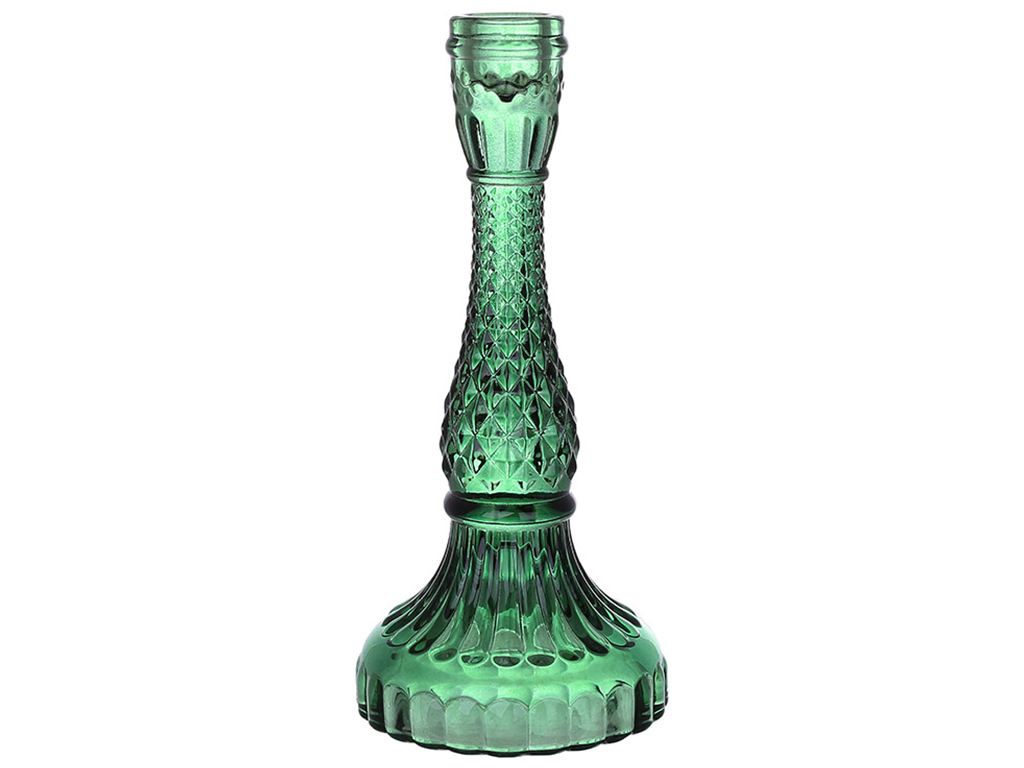 Подсвечник стеклянный Crystal (для тонкой свечи), 11х22см, цвет - зеленый