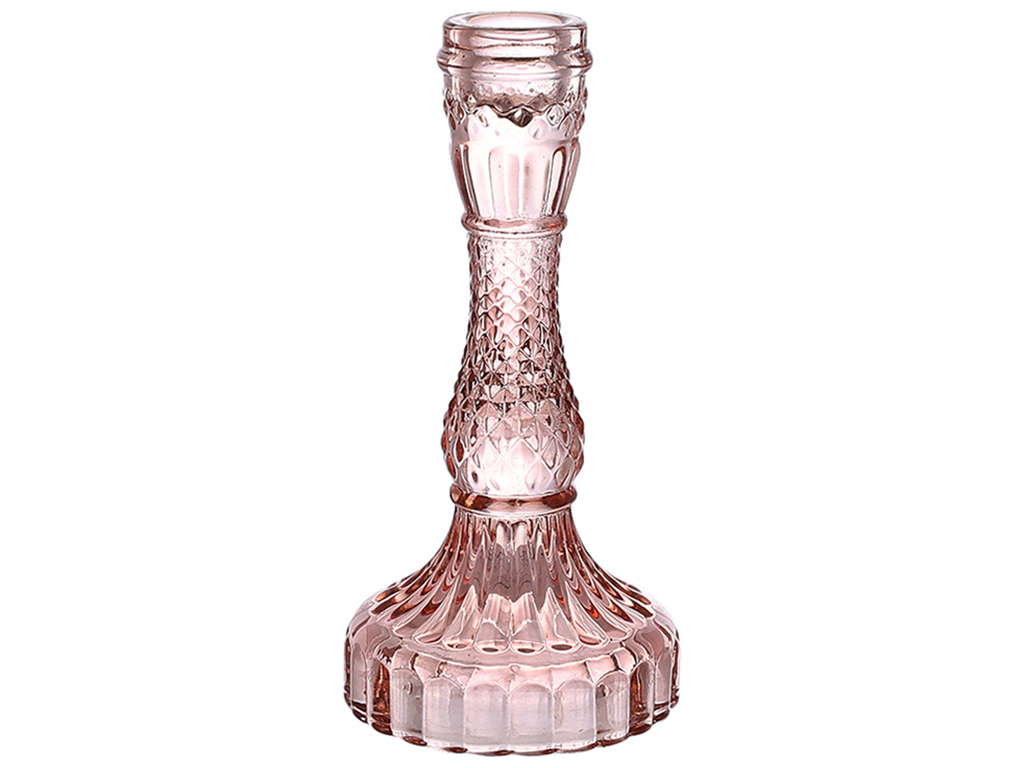 Свічник скляний Crystal для тонкої свічки, D9,5х17см, колір - ніжно-рожевий