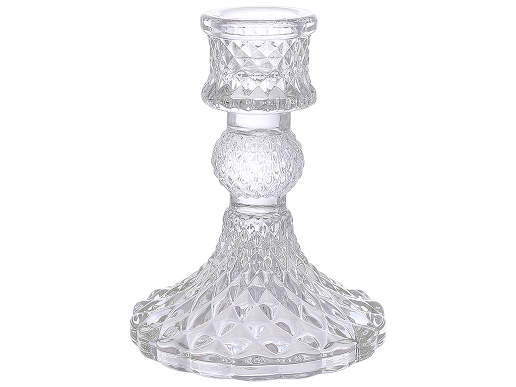 Свічник скляний прозорий Crystal, для тонкої свічки, D9,5х10см
