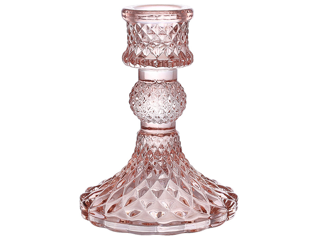 Свічник скляний Crystal, для тонкої свічки, D9,5х10см, колір - ніжно-рожевий