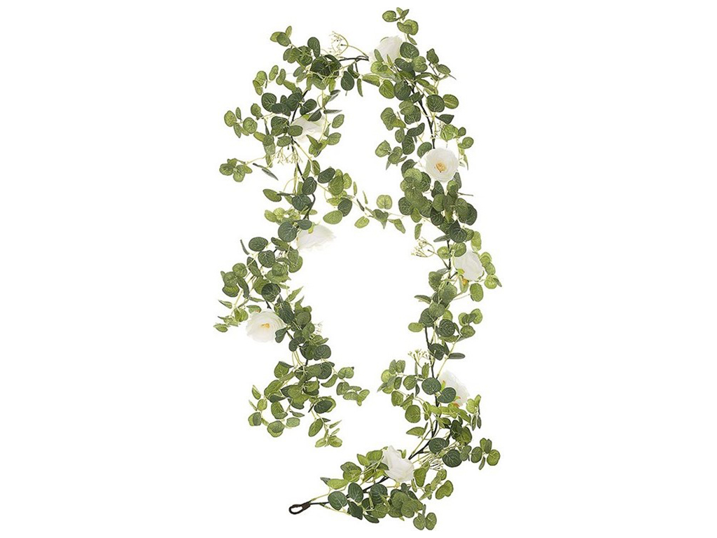 Декоративная ветка с розами 186см, цвет - белый