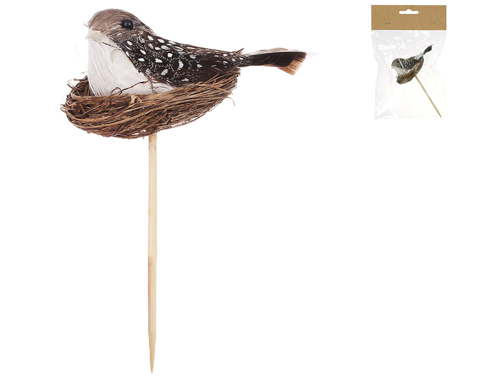 Декоративний великодній стік Пташка в гнізді, 8,5х5х12,5см, колір - коричневий