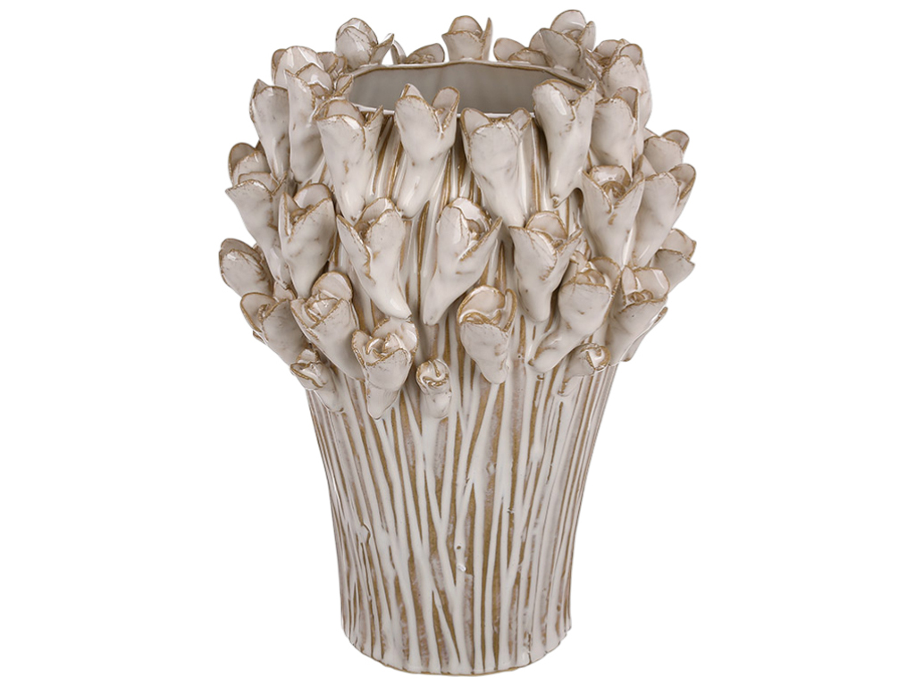 Ваза для цветов керамическая Крокусы, бежевая, 17×17×23,5см