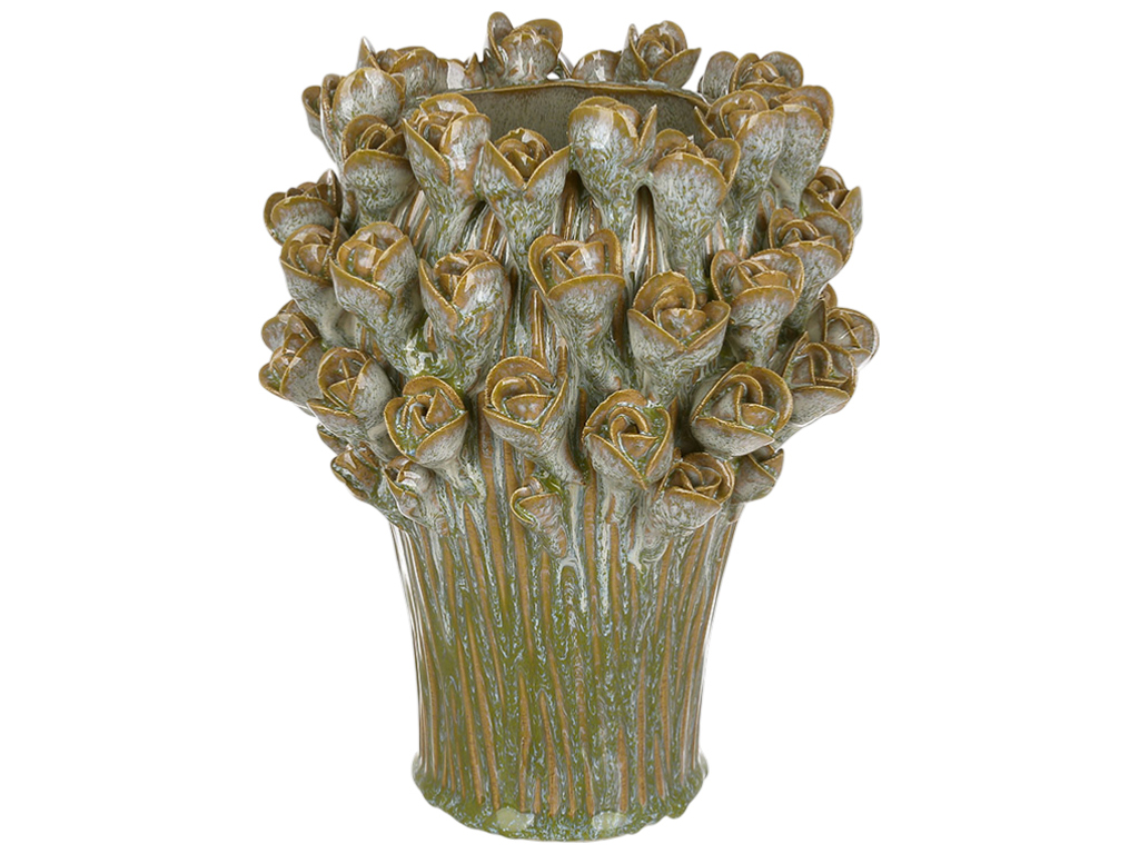 Ваза для цветов керамическая Крокусы зеленые, 17×17×23,5см