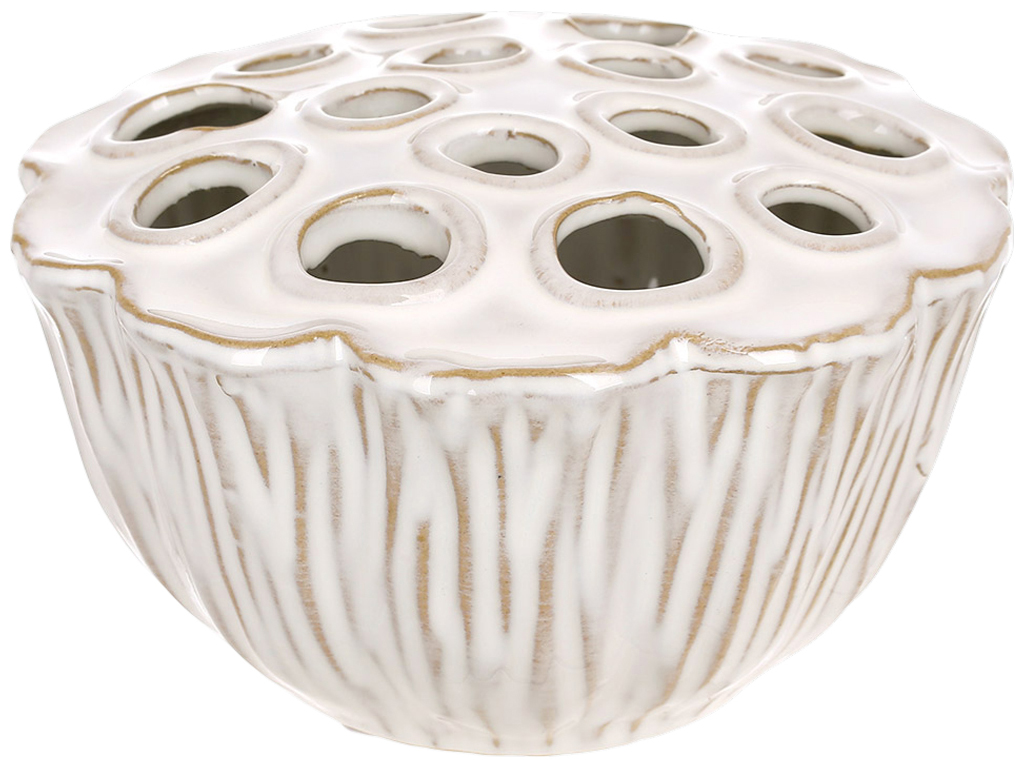 Ваза для цветов керамическая Flower Frog бежевая, 16,5×16,5×9см