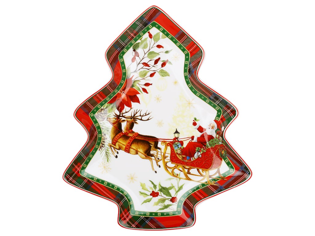 Тарелка сервировочная в форме елки Christmas Story, фарфор, 25,1×21,5×3см, цвет красный