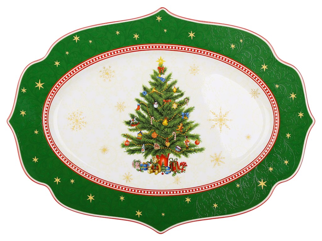 Тарелка сервировочная Christmas Story, фарфор, 35×25×2,5см, цвет зеленый