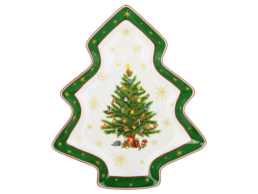 Тарелка сервировочная в форме елки Christmas Story, фарфор, 25,1×21,5×3см, цвет зеленый