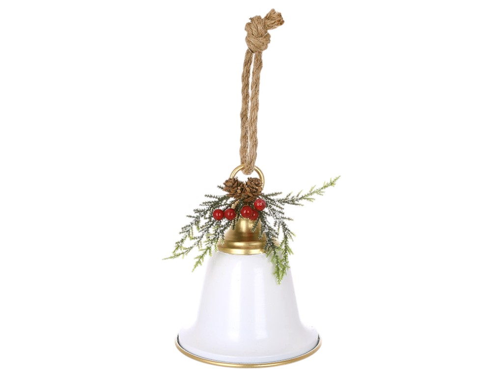 Подвеска металлическая Christmas bell с декором из хвои, 15×18см, цвет белый